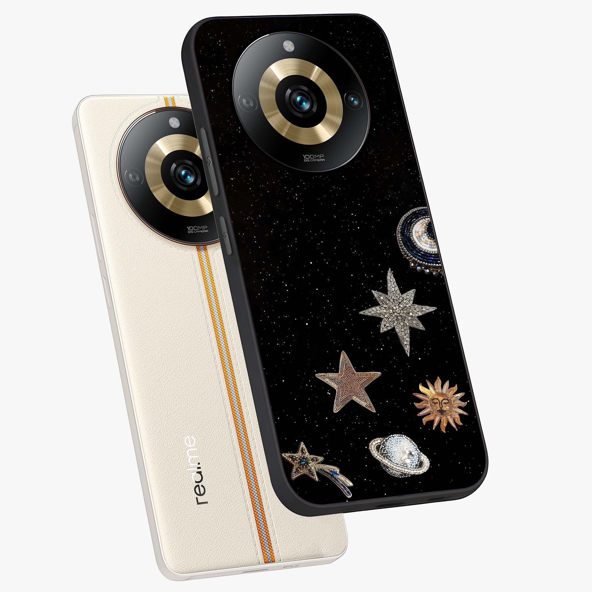 Galactic Charm Glow Glass Case displayed in angled mockup highlighting luminous galaxy inspired design with dreamy aesthetic.