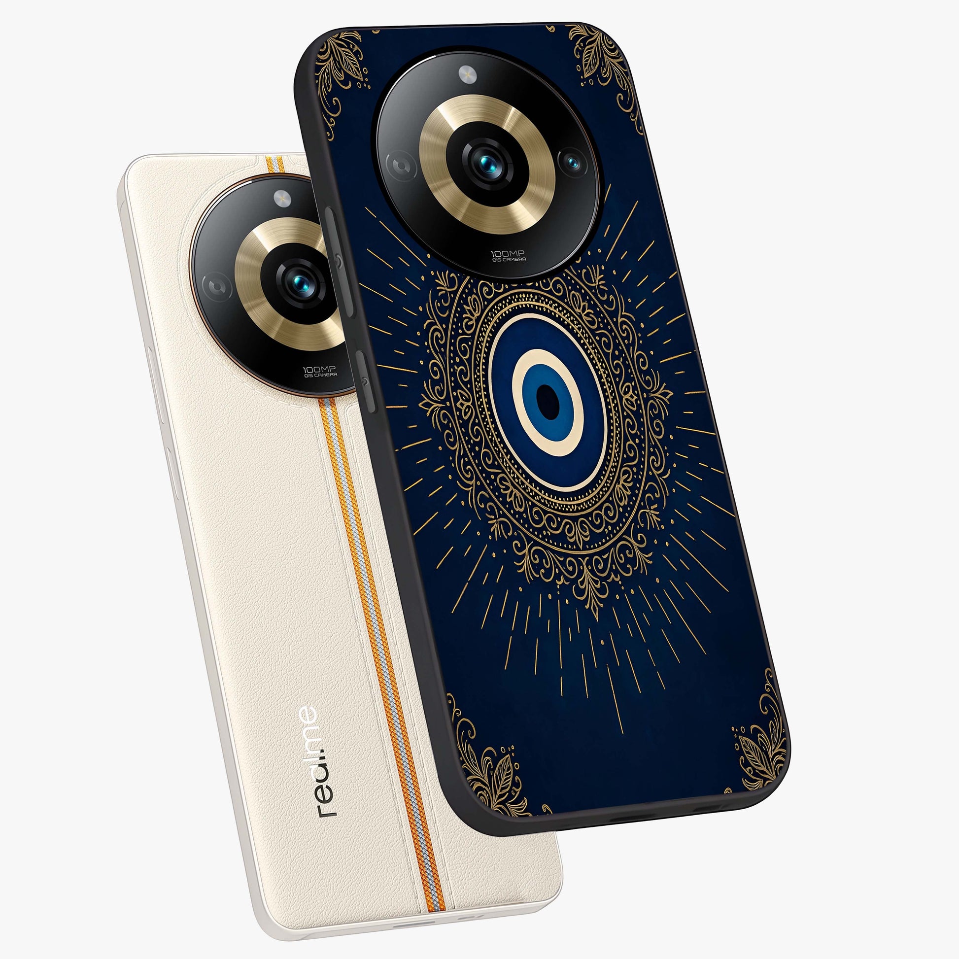 Golden Celestial Charm Glass Case displayed in angled mockup highlighting sparkling cosmic charm design with celestial aesthetic.