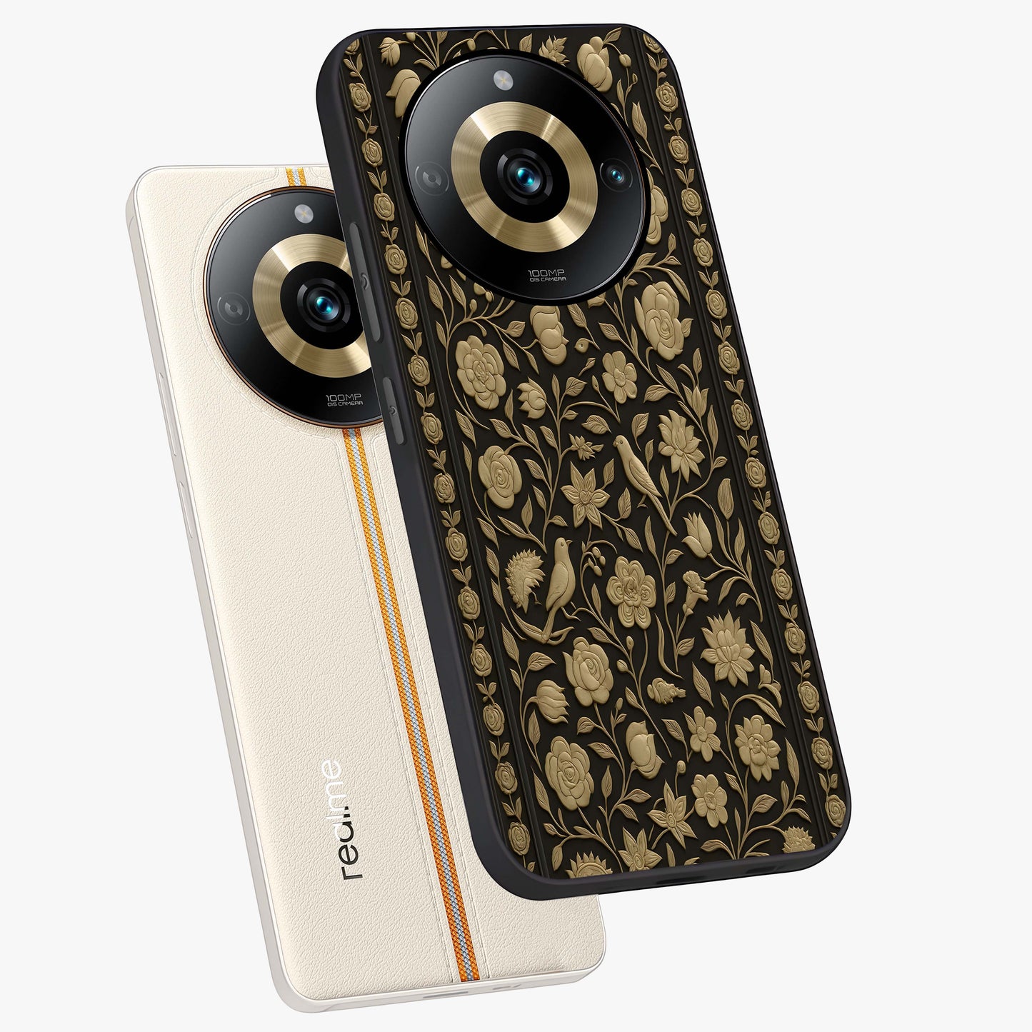 Golden Evil Eye Mandala Glass Case displayed in angled mockup highlighting protective evil eye symbol with golden mandala design.