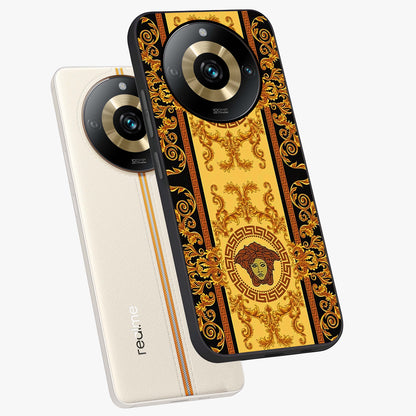 Golden Lotus Glow Glass Case displayed in angled mockup highlighting radiant lotus illustration with spiritual aesthetic.