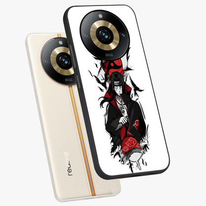 Itachi Limited Edition Naruto Anime Glass Case displayed in angled mockup highlighting dramatic anime illustration with bold action aesthetic.