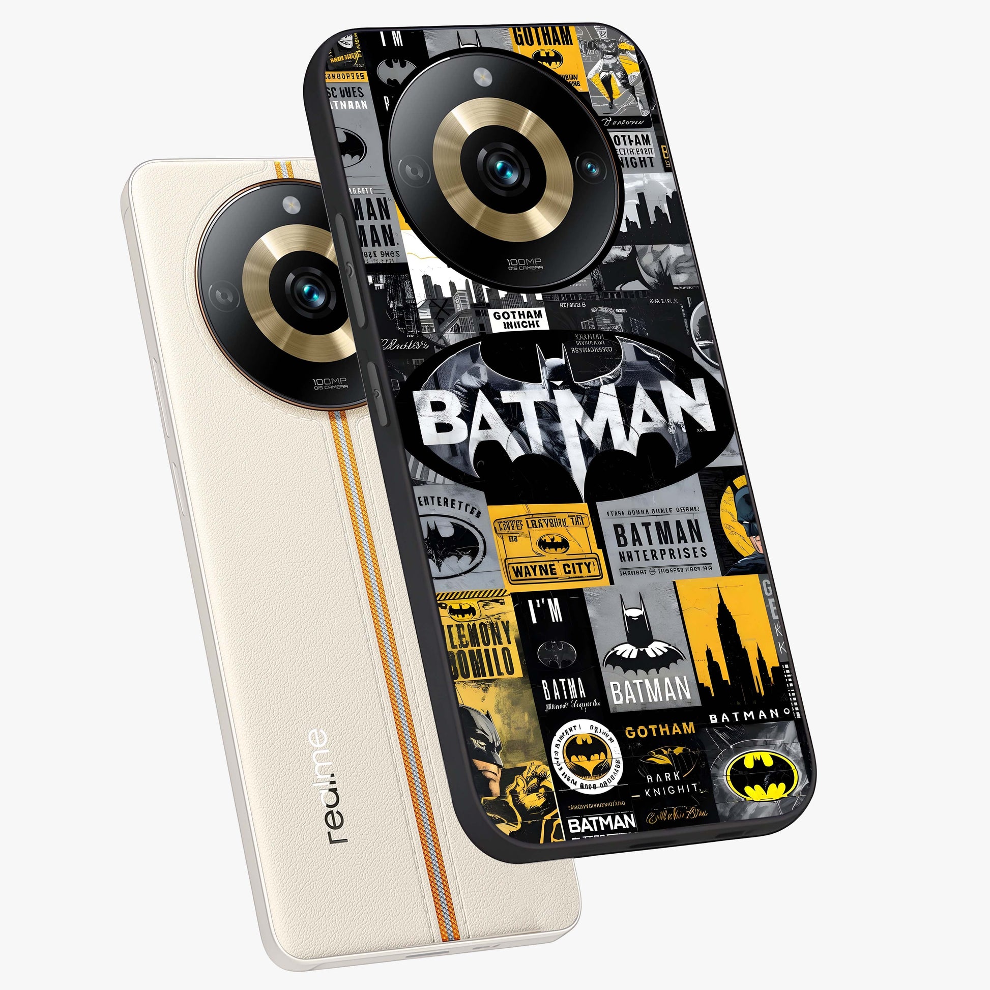 Knight Gotham Rise Glass Case displayed in angled mockup highlighting powerful knight silhouette design with dramatic aesthetic.