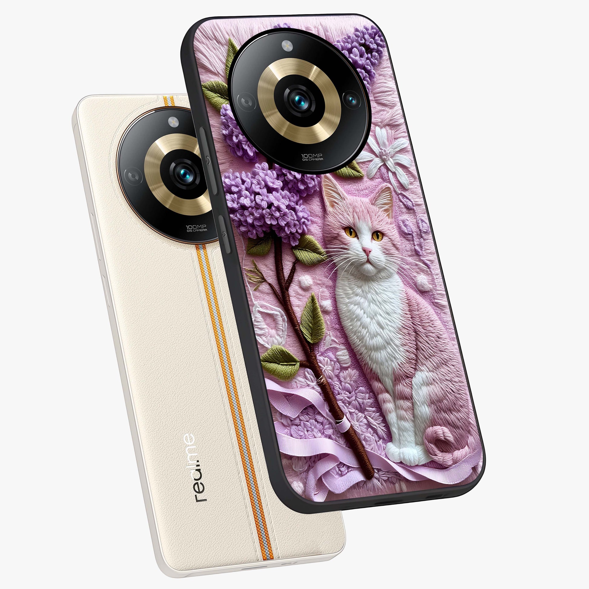 Lavender Cat Whimsy Glass Case displayed in angled mockup highlighting playful feline illustration with pastel lavender aesthetic.