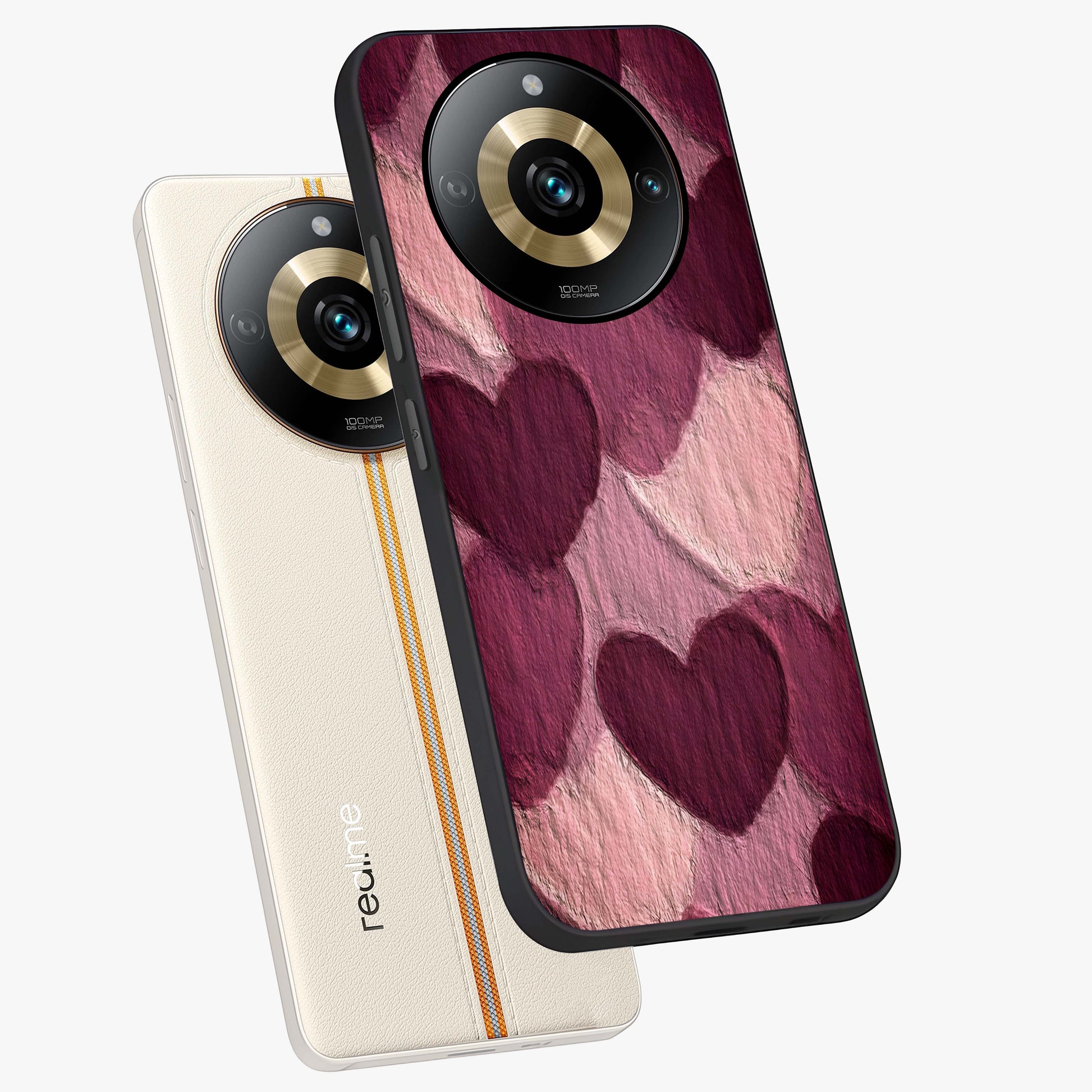 Layered Paper Hearts Glass Case displayed in angled mockup highlighting creative paper craft heart design with romantic aesthetic.