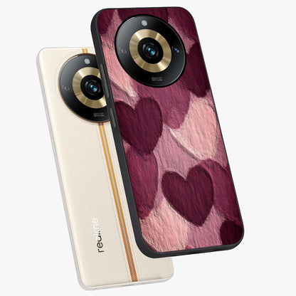 Layered Paper Hearts Glass Case displayed in angled mockup highlighting creative paper craft heart design with romantic aesthetic.