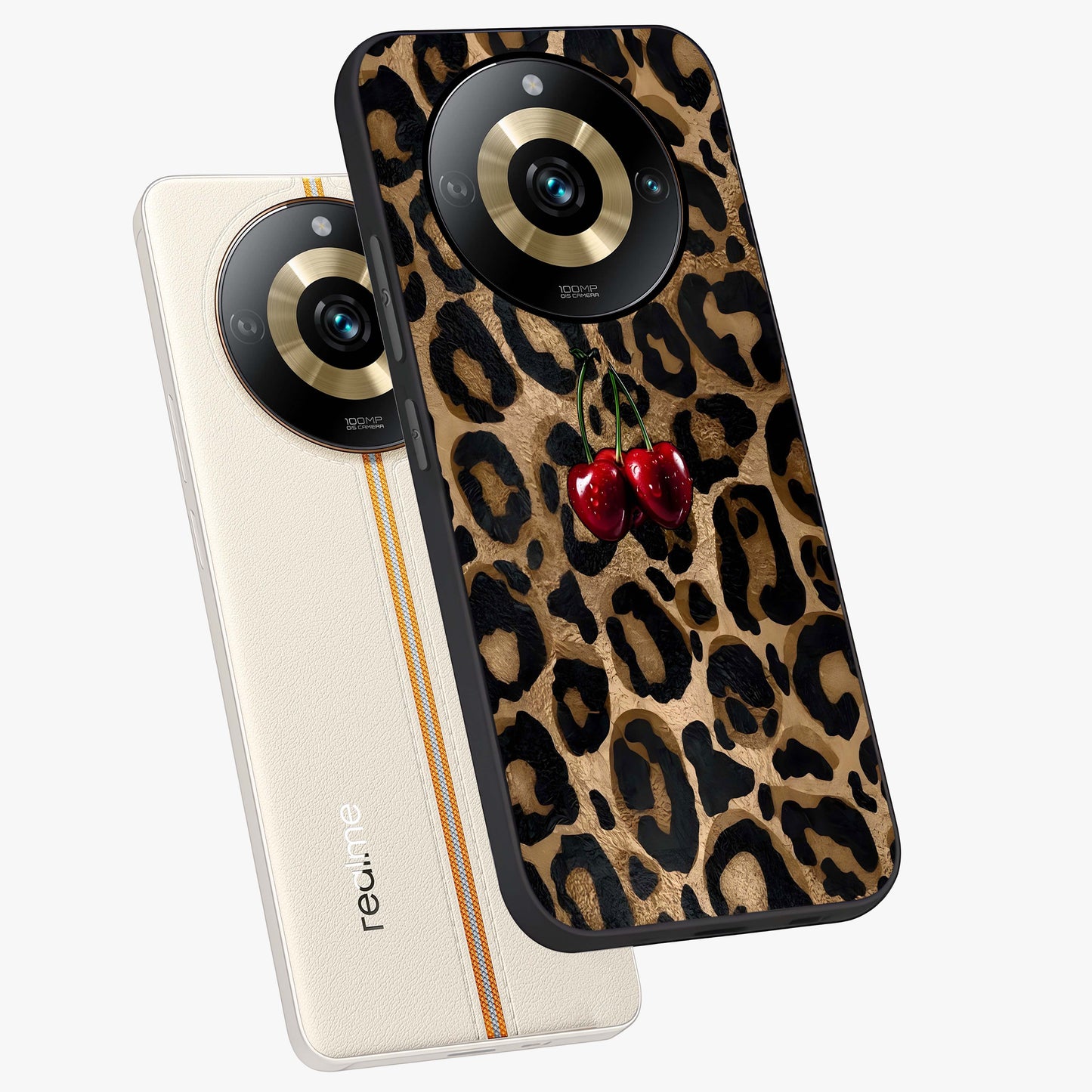 Leopard Wild Cherry Glass Case displayed in angled mockup highlighting bold animal print design with playful cherry aesthetic.