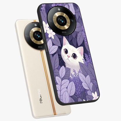 Lilac Hide Peek Cat Glass Case displayed in angled mockup highlighting playful feline illustration with lilac aesthetic design.