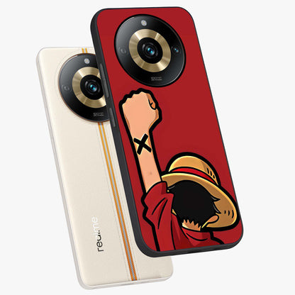 Luffy X Spirit Glass Case displayed in angled mockup highlighting powerful anime design with energetic action aesthetic.