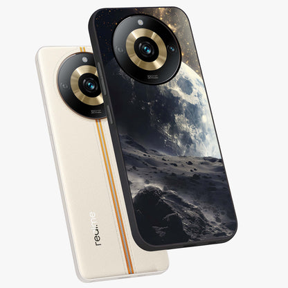 Lunar Horizon Glow Glass Case displayed in angled mockup highlighting celestial moon design with dreamy night aesthetic.