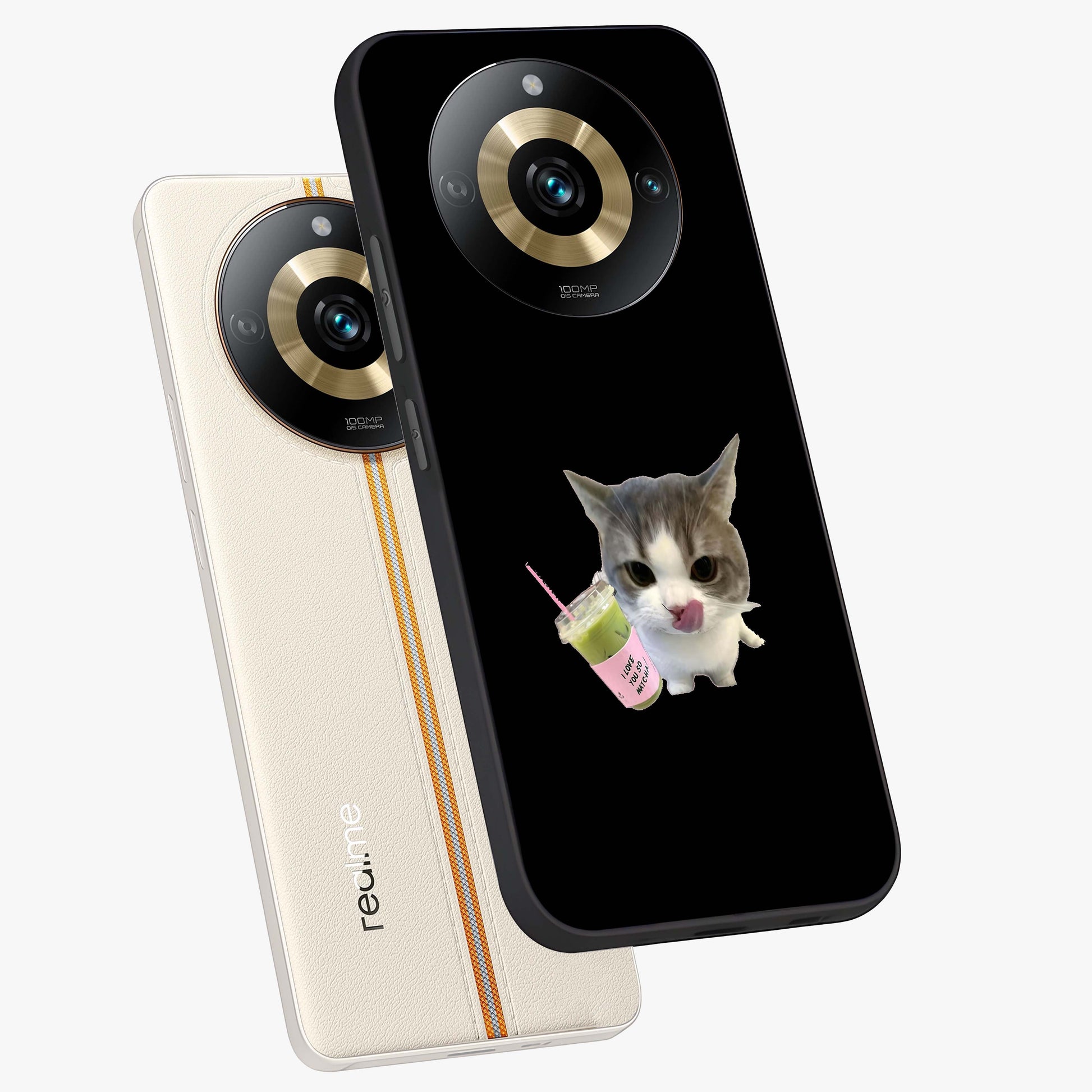 Matcha Cat Style Glass Case displayed in angled mockup highlighting playful feline design with pastel matcha aesthetic.