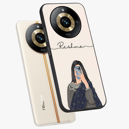 Mirror Mood Muse With Custom Name Glass Case displayed in angled mockup highlighting aesthetic mirror inspired design with custom name feature.