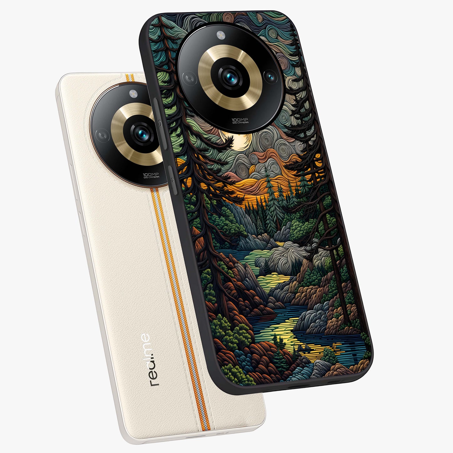 Moonlight Forest Dream Glass Case displayed in angled mockup highlighting dreamy forest design with glowing moon aesthetic.