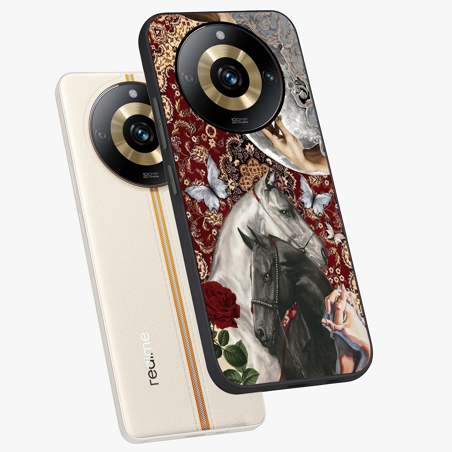 Moonlit Royal Stallion Glass Case displayed in angled mockup highlighting powerful stallion illustration with royal night aesthetic.