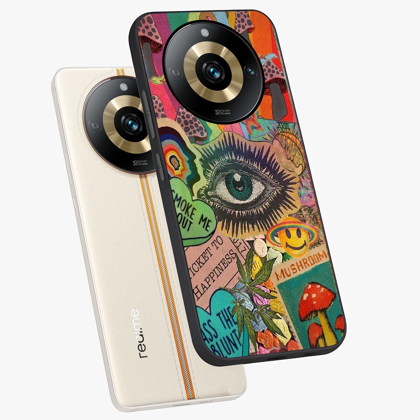 Mystic Eye Wonderland Glass Case displayed in angled mockup highlighting magical eye illustration with dreamy aesthetic.