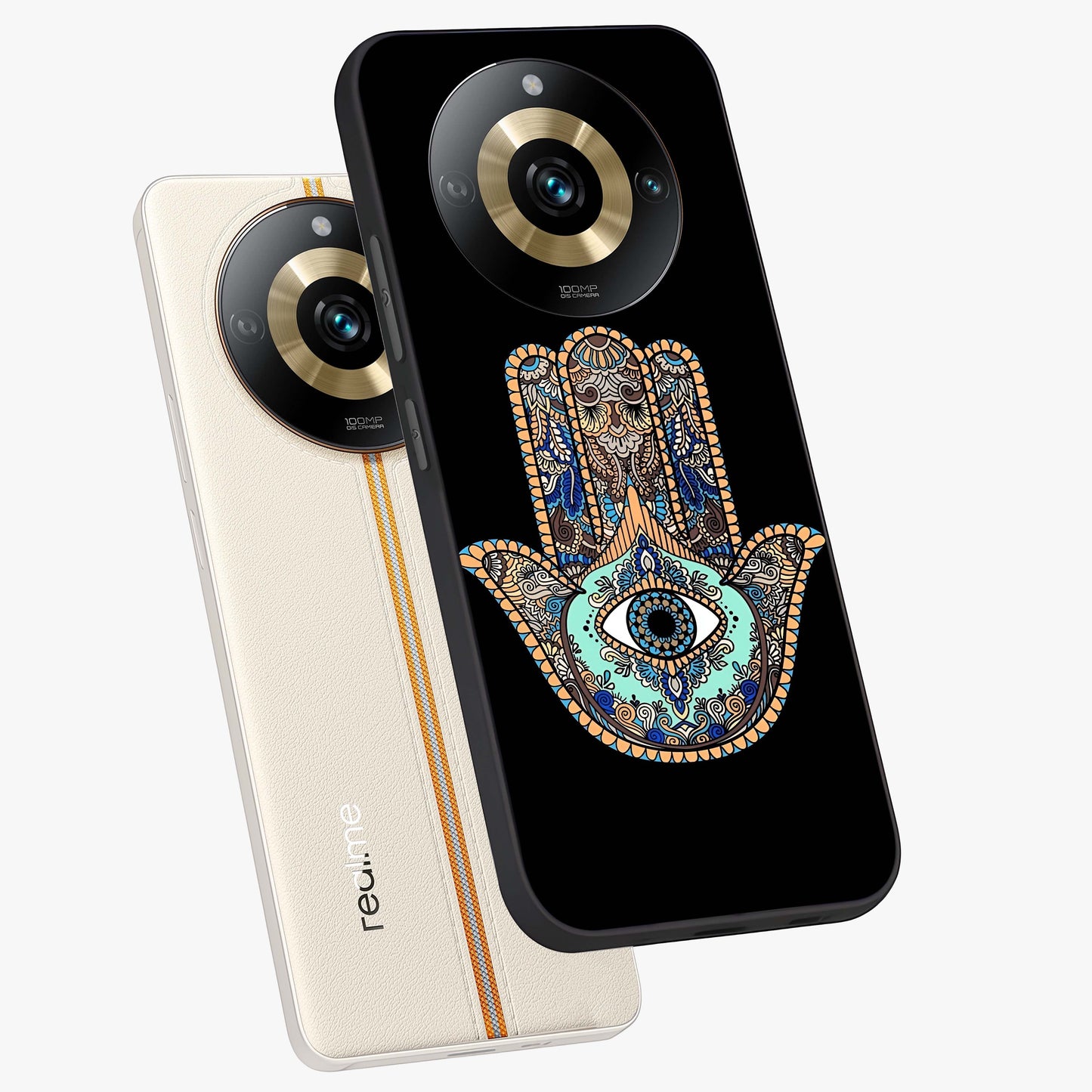 Mystic Hamsa Eye Glass Case displayed in angled mockup highlighting spiritual hamsa symbol with mystical aesthetic style.