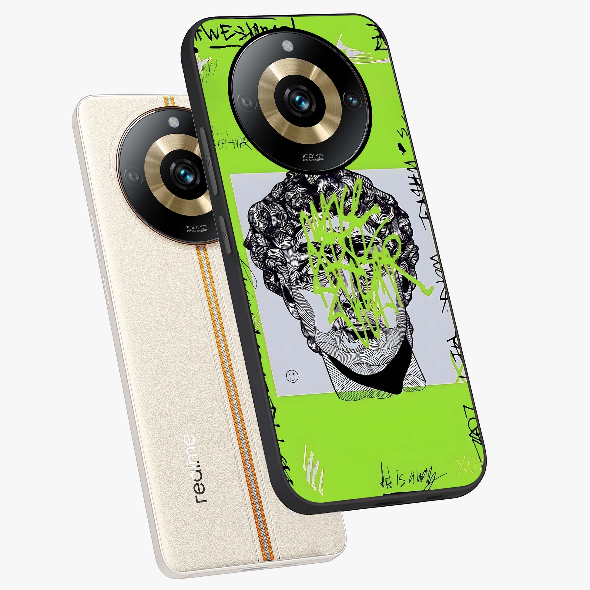 Neo Graffiti Rebellion Glass Case displayed in angled mockup highlighting urban street art design with rebellious aesthetic.