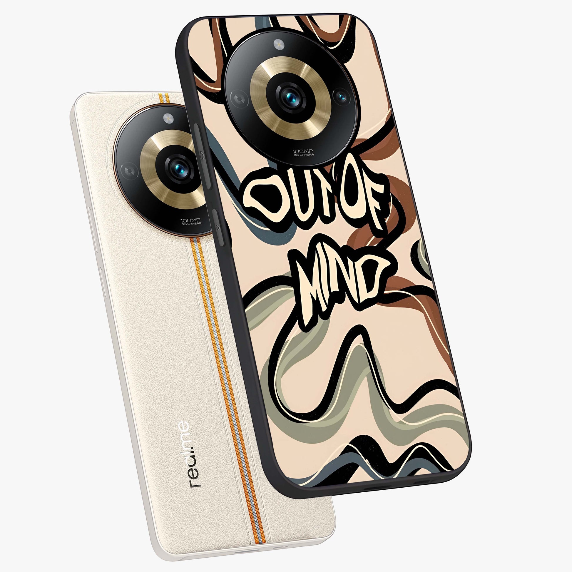 Out Of Mind Glass Case displayed in angled mockup highlighting bold statement design with modern artistic aesthetic.