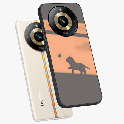 Puppy Shadow Art Glass Case displayed in angled mockup highlighting playful dog illustration with artistic shadow aesthetic.