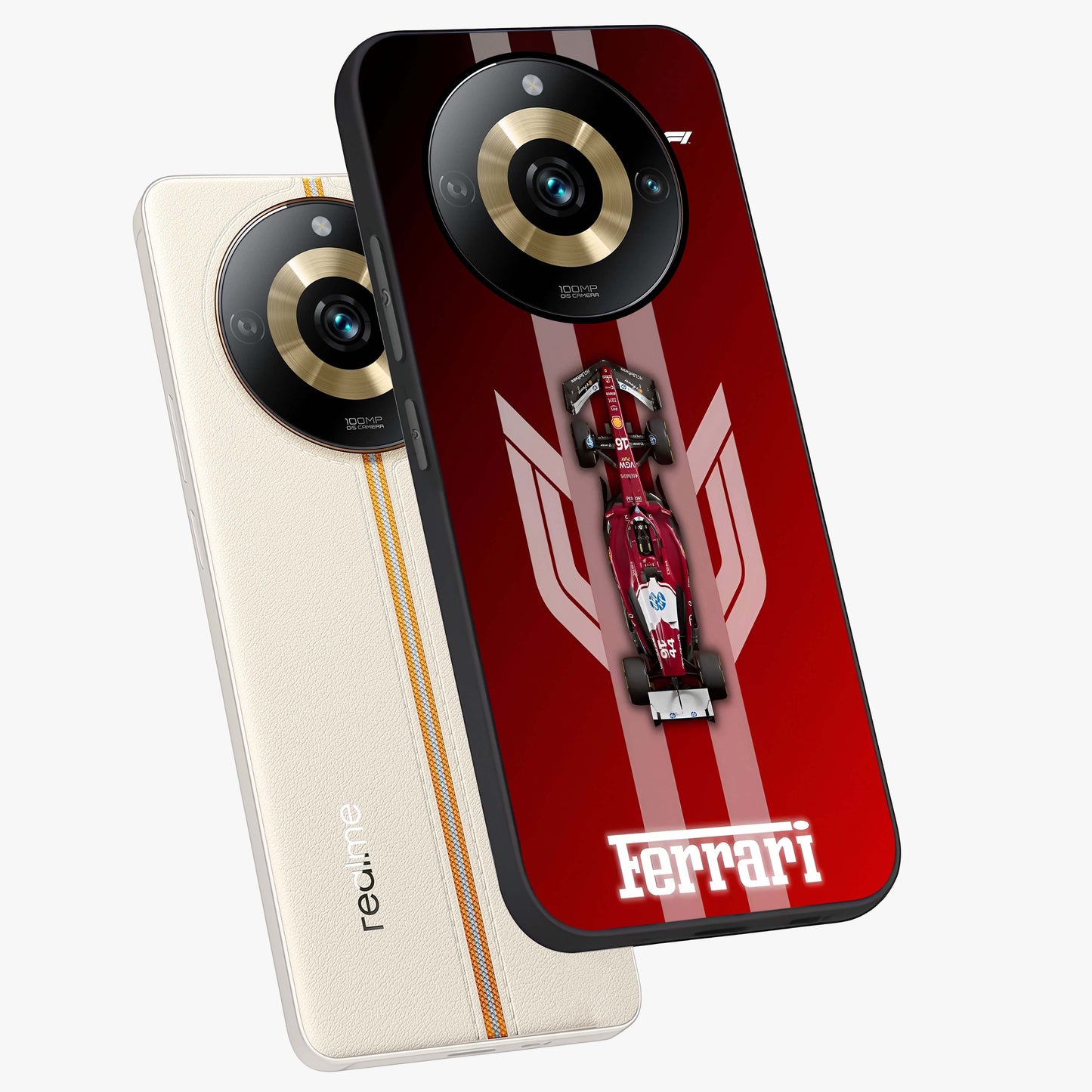 Red Ferrari F1 Vertical Glass Case displayed in angled mockup highlighting high speed racing design with bold automotive aesthetic.