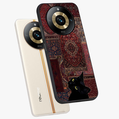 Regal Magic Cat Apple Glass Case displayed in angled mockup highlighting whimsical feline design with fantasy aesthetic.