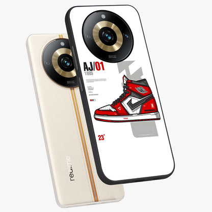 Retro Sneaker Blueprint Glass Case displayed in angled mockup highlighting detailed shoe design with sporty retro aesthetic.