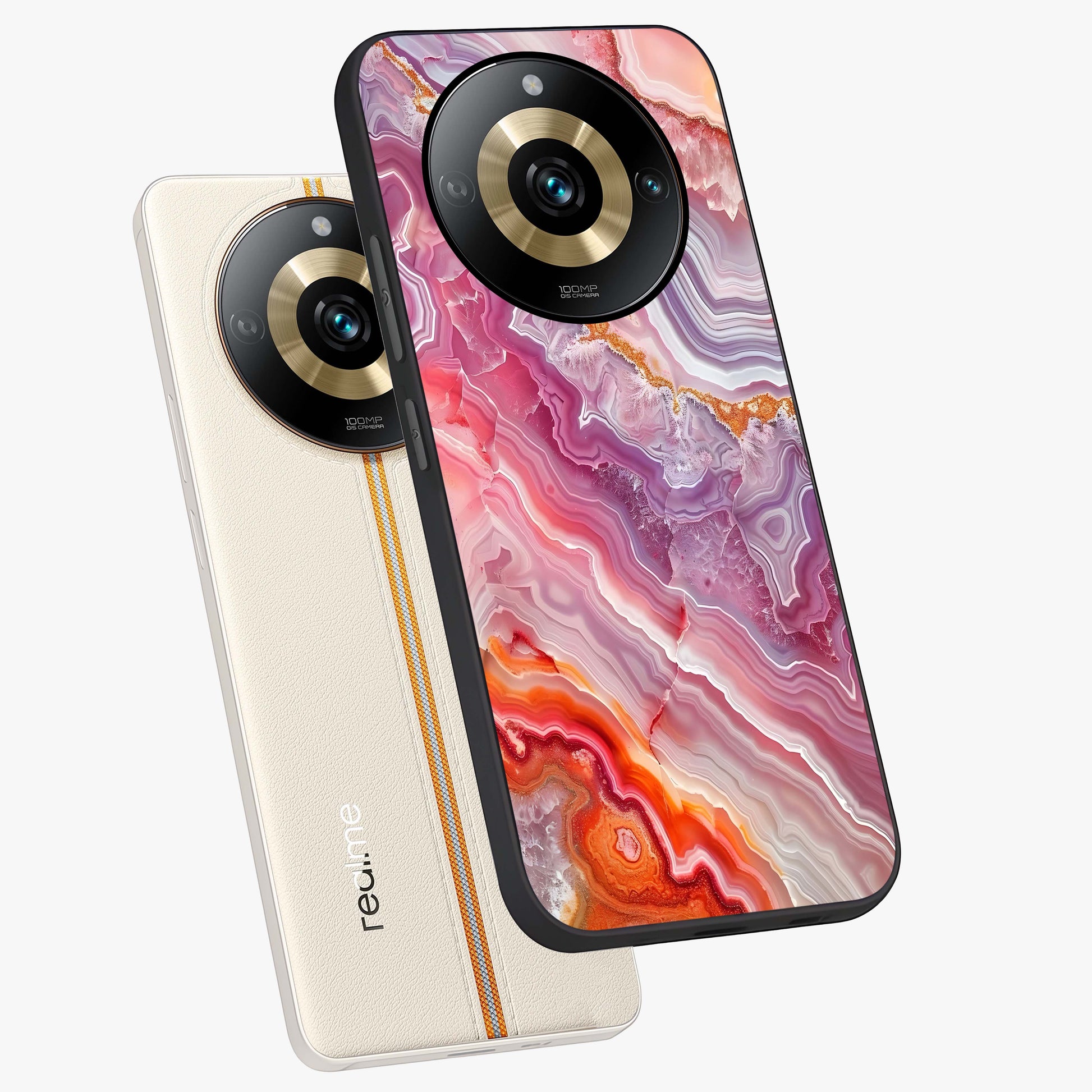 Rose Quartz Marble Glass Case displayed in angled mockup highlighting elegant marble pattern with soft aesthetic style.