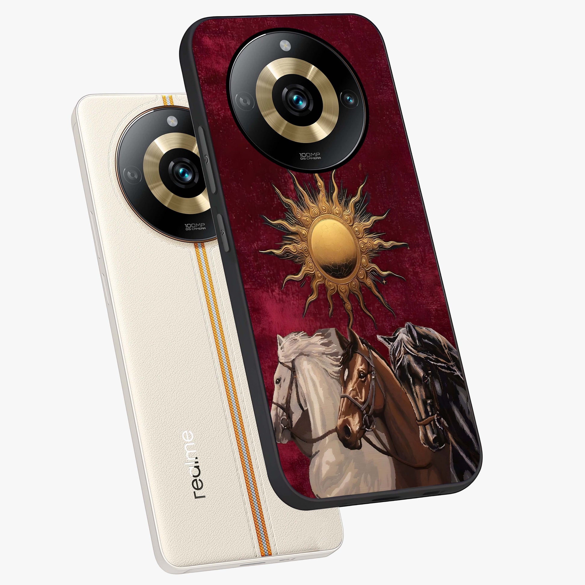 Solar Riders Glass Case displayed in angled mockup highlighting powerful rider illustration with radiant solar aesthetic.