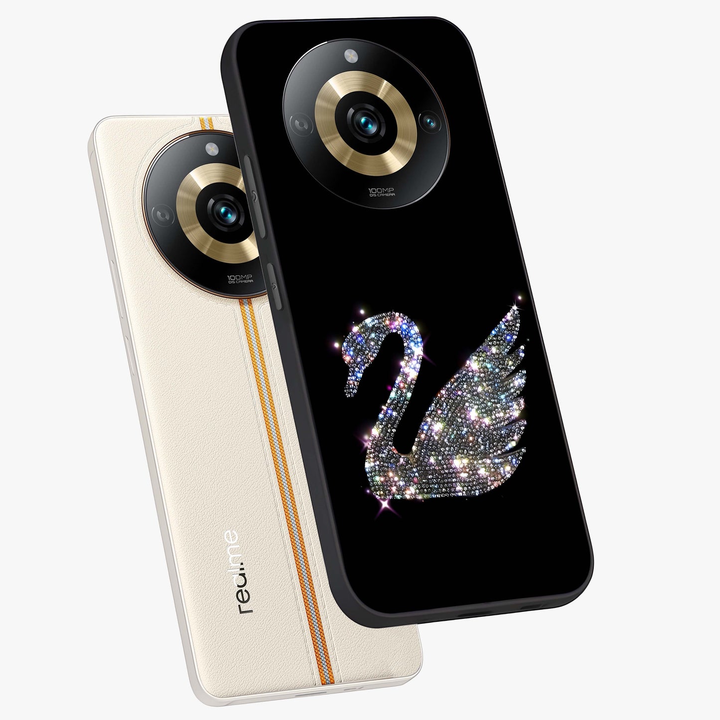 Starlit Swan Grace Glass Case displayed in angled mockup highlighting elegant swan illustration with dreamy celestial aesthetic.