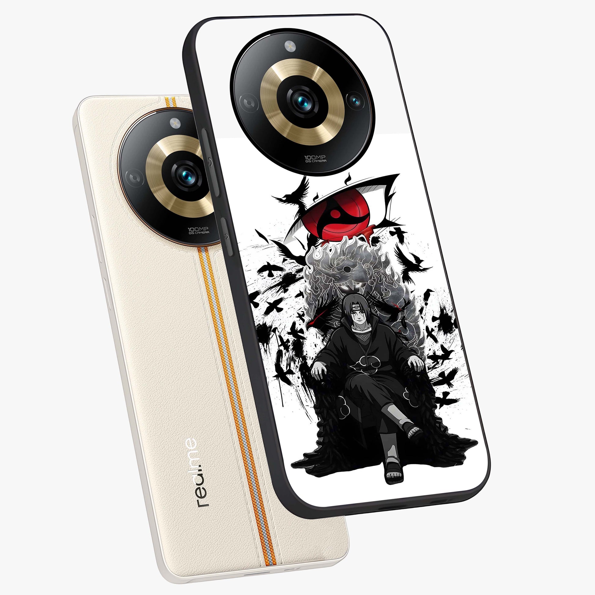Uchiha Shadow Throne Glass Case displayed in angled mockup highlighting glowing aquatic design with celestial aesthetic.