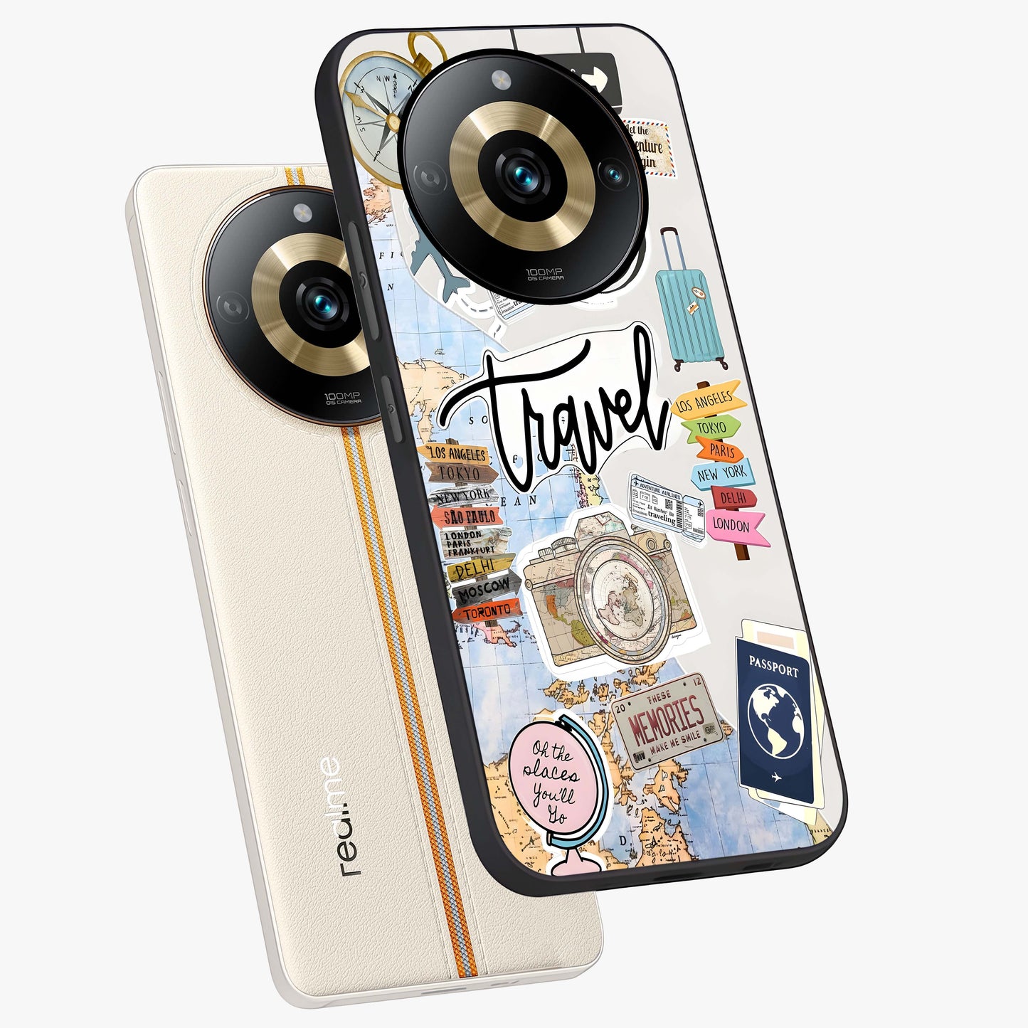 Wanderlust Journal Glass Case displayed in angled mockup highlighting adventure themed design with aesthetic travel vibe.