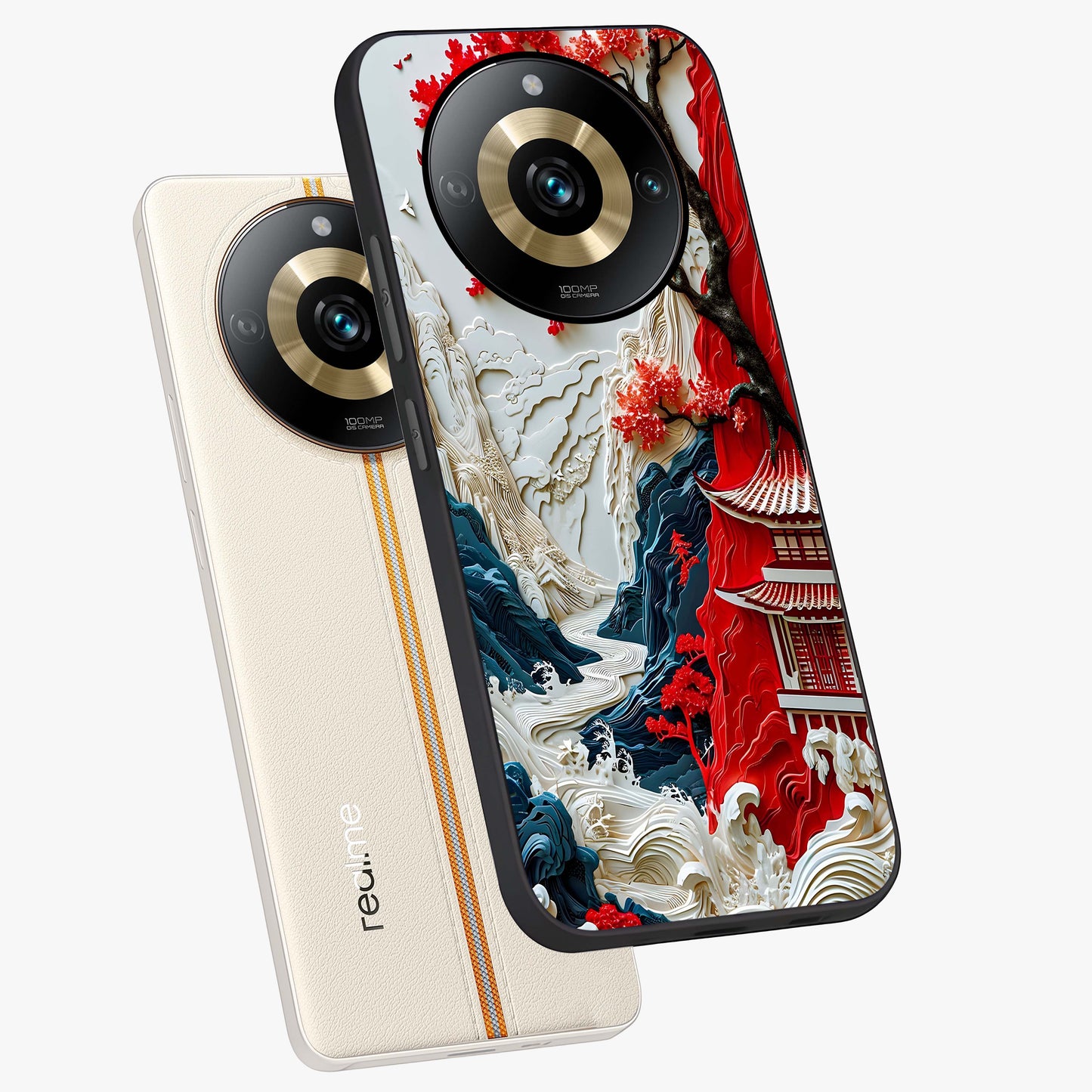 Whispers Of Sakura Waves Glass Case displayed in angled mockup highlighting flowing sakura design with soft floral aesthetic.