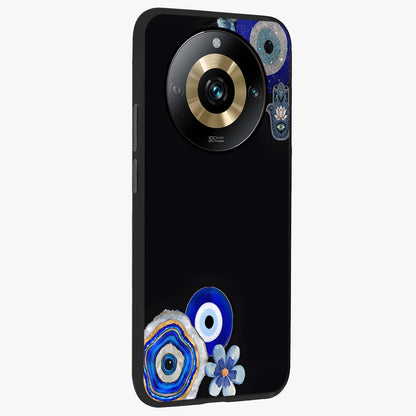 Aesthetic Blue Evil Eye Glass Case upright view showcasing mystical evil eye graphic with minimal aesthetic style.