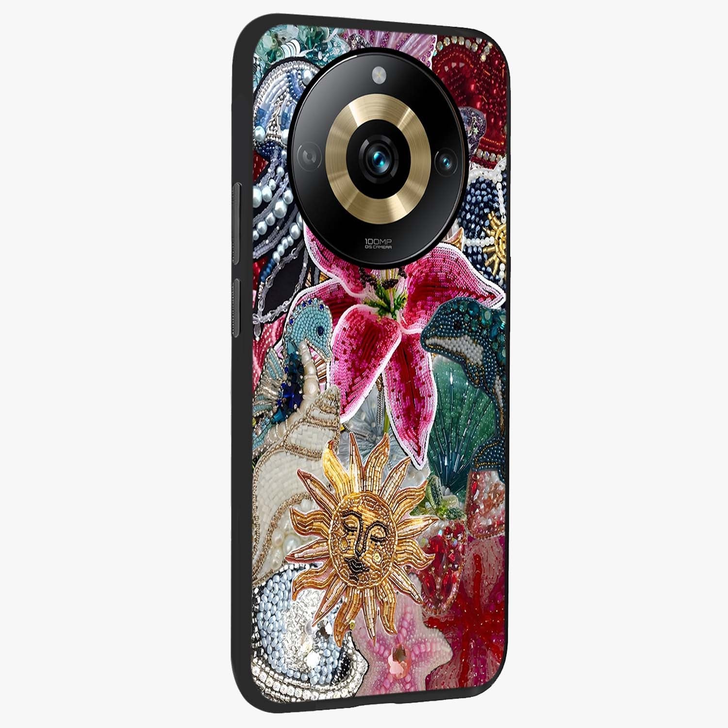 Beaded Garden Fantasy Glass Case upright view showcasing whimsical garden aesthetic with artistic bead details.
