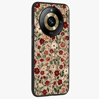 Biege Flower With Leaf Glass Case upright view showcasing delicate beige flower illustration with clean botanical style.