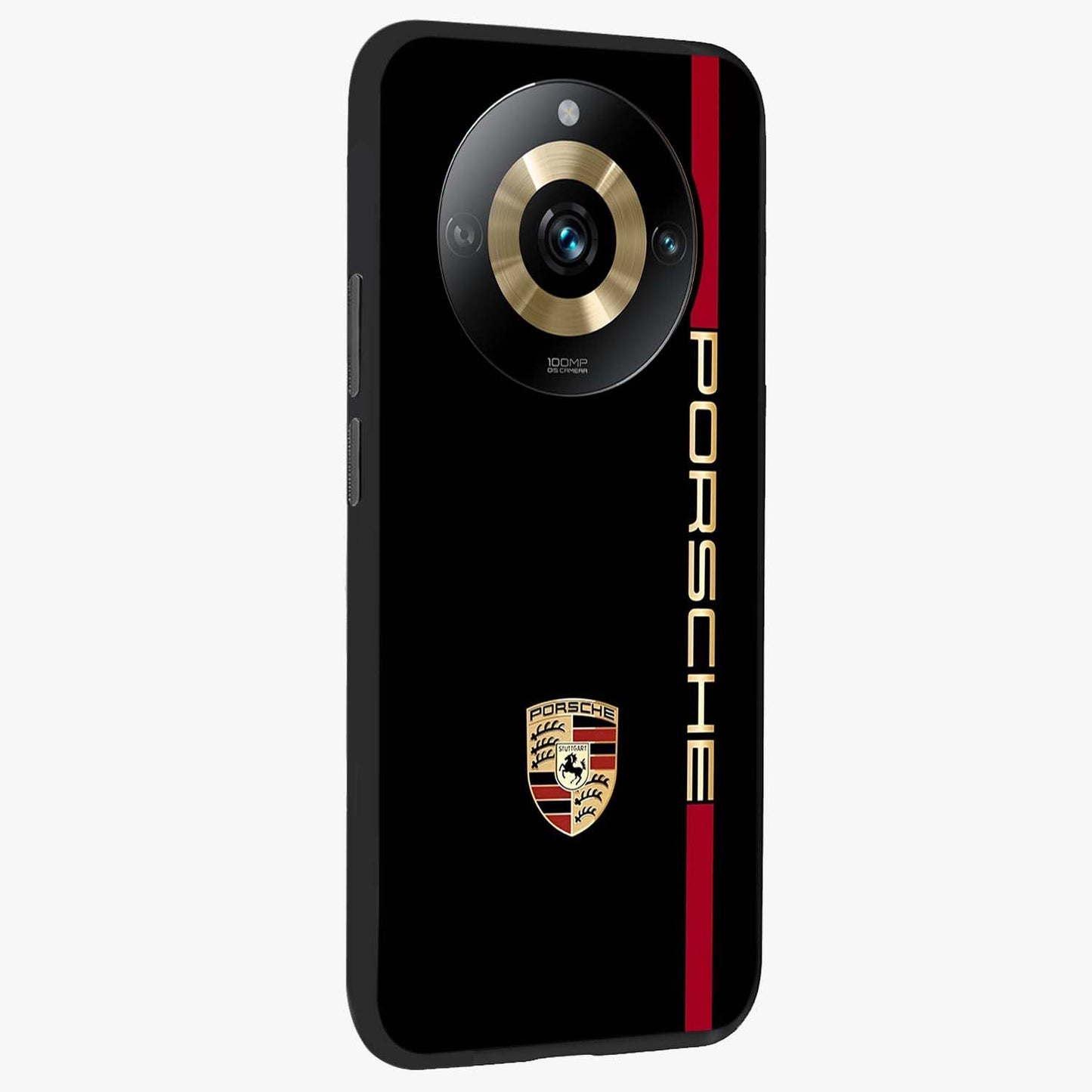 Black Minimal Porsche Glass Case upright view showcasing stylish automotive artwork with bold minimal theme.