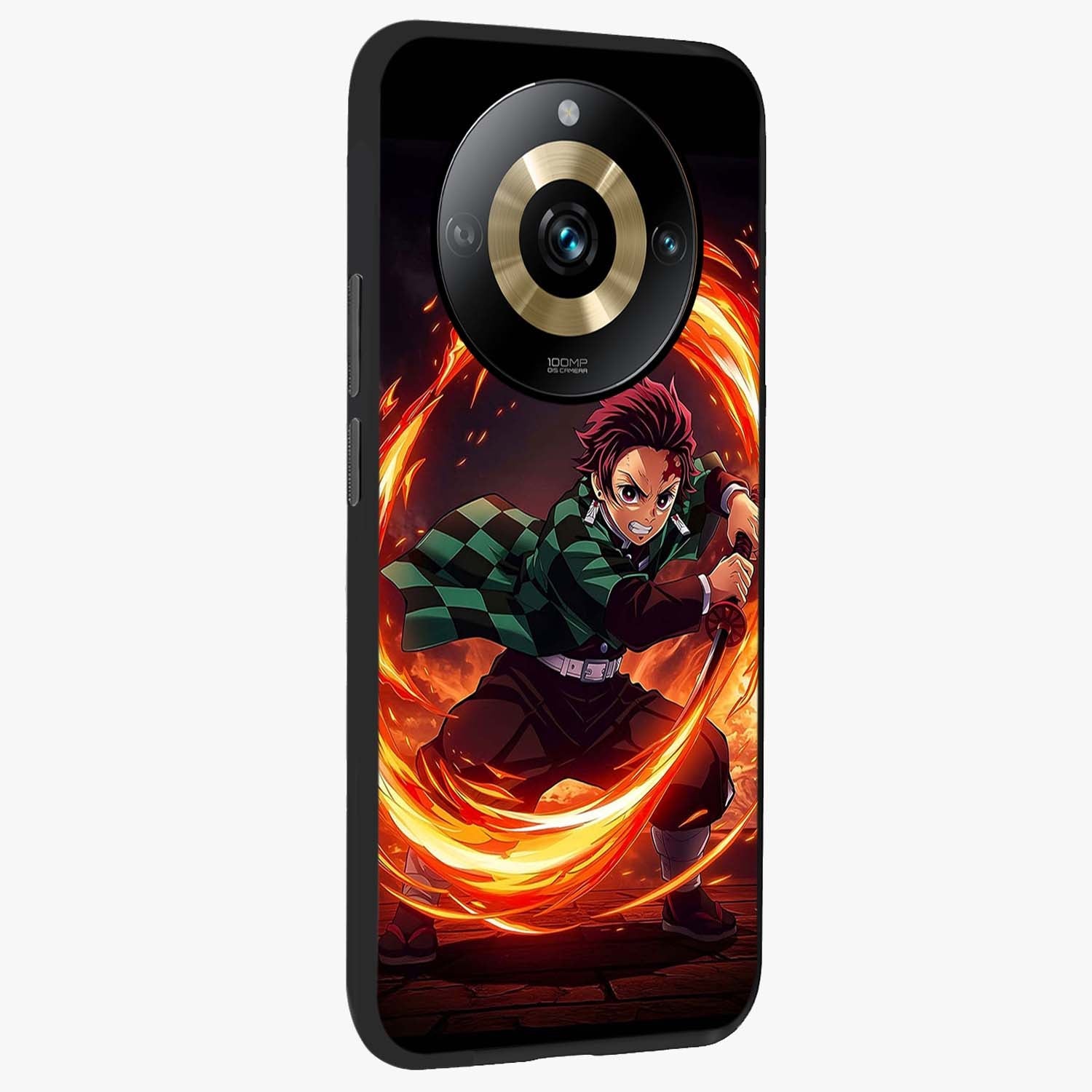 Blazing Sword Resolve Glass Case upright view showcasing dramatic warrior inspired artwork with intense visual style.