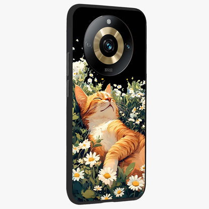 Blissful Bloom Cat Glass Case upright view showcasing charming cat design surrounded by blooming floral elements.