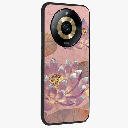 Blossom Mist Lotus Glass Case upright view showcasing graceful lotus flower design with peaceful botanical style.
