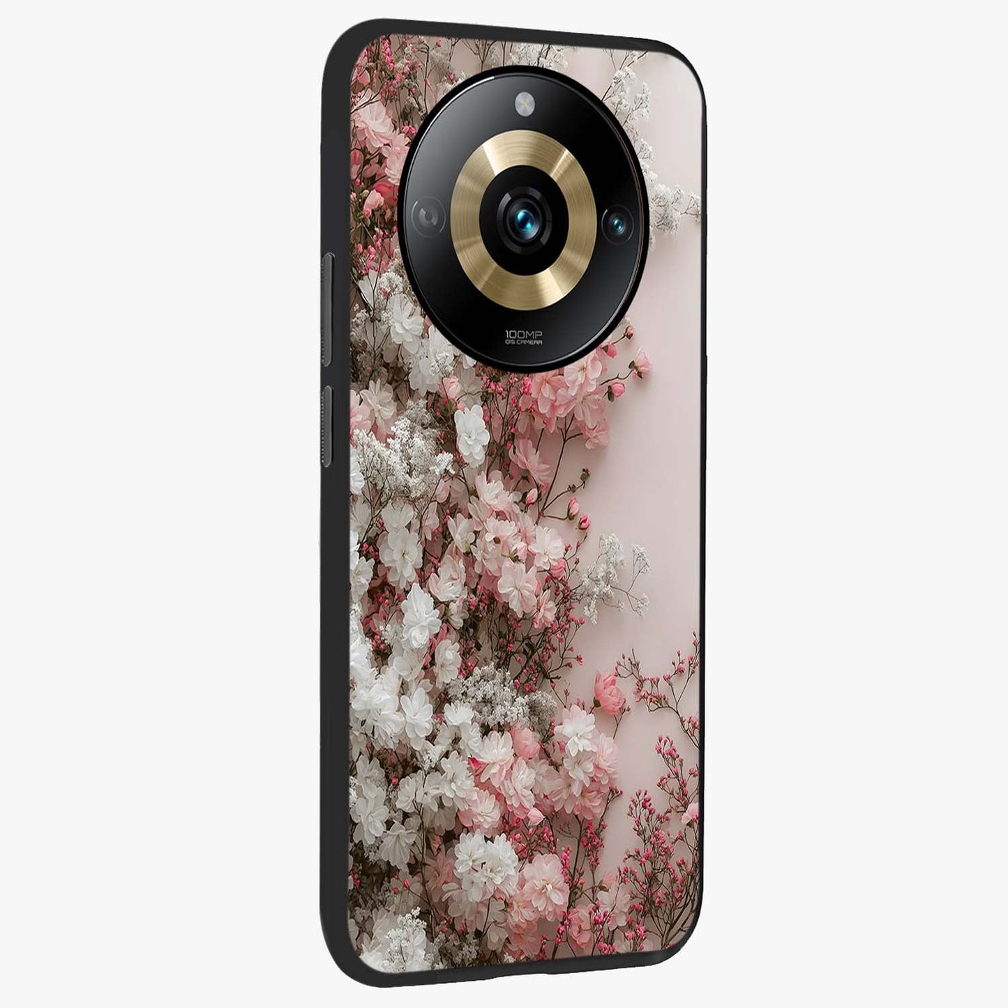 Blush Blossom Cloud Glass Case upright view showcasing calm floral cloud artwork with gentle dreamy theme.