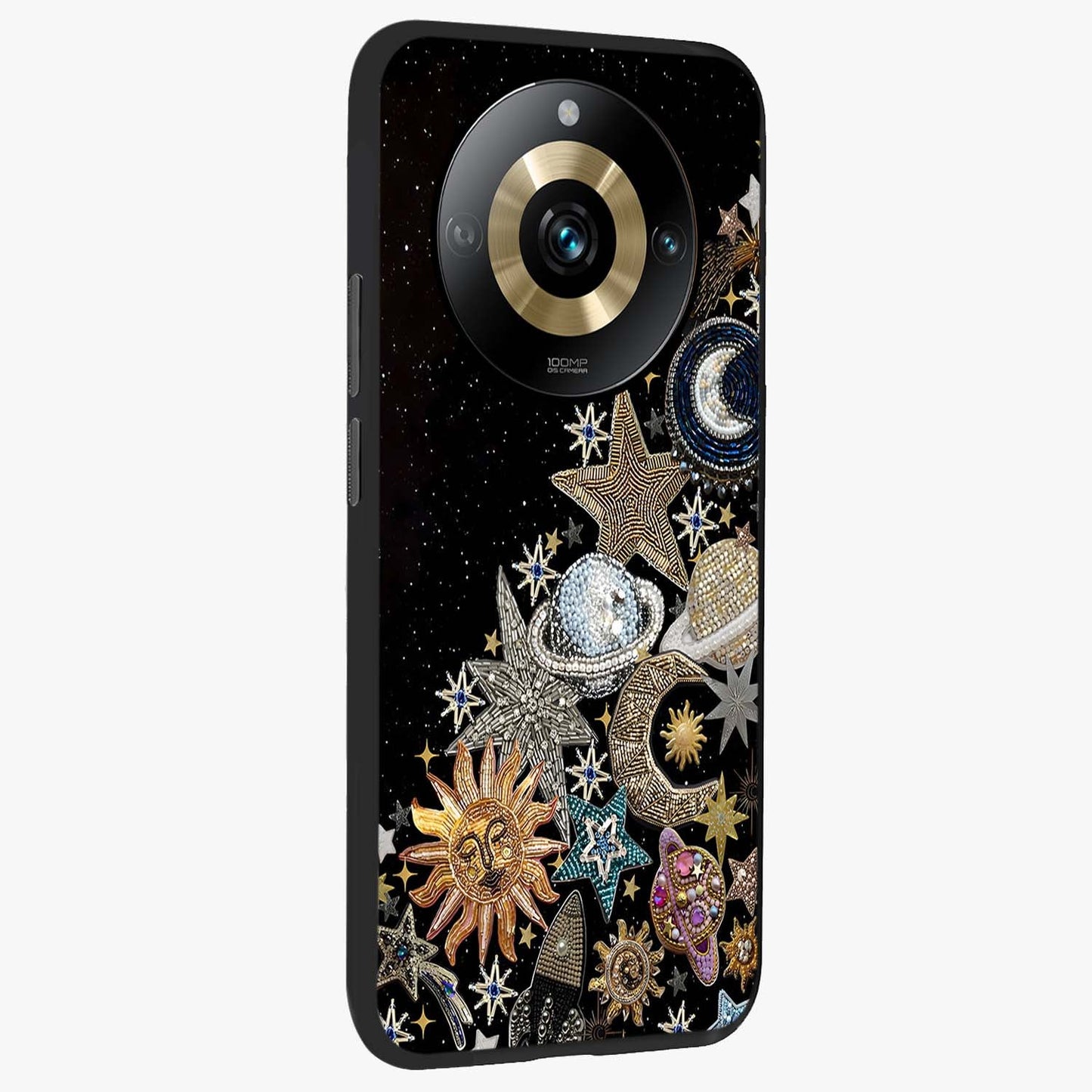 Cosmic Sparkle Dreams Glass Case upright view showcasing glowing cosmic artwork with magical galaxy theme.
