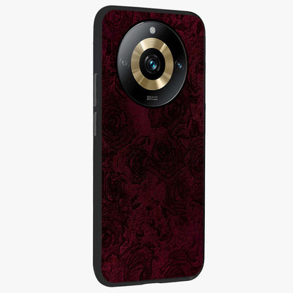 Crimson Fade Flow Glass Case upright view showcasing dynamic crimson flow artwork with stylish abstract theme.