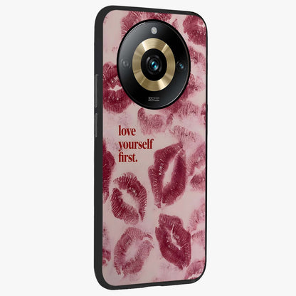 Crimson Kiss Love Glass Case upright view showcasing expressive romantic artwork with deep crimson theme.