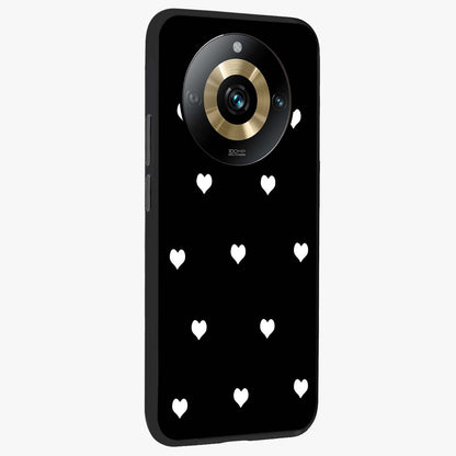 Cute And Simple White Hearts Glass Case upright view showcasing simple white hearts artwork with soft minimal theme.