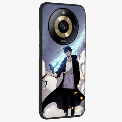 Dark Lightning Anime Warrior Glass Case upright view showcasing dramatic warrior artwork with dark lightning aesthetic.