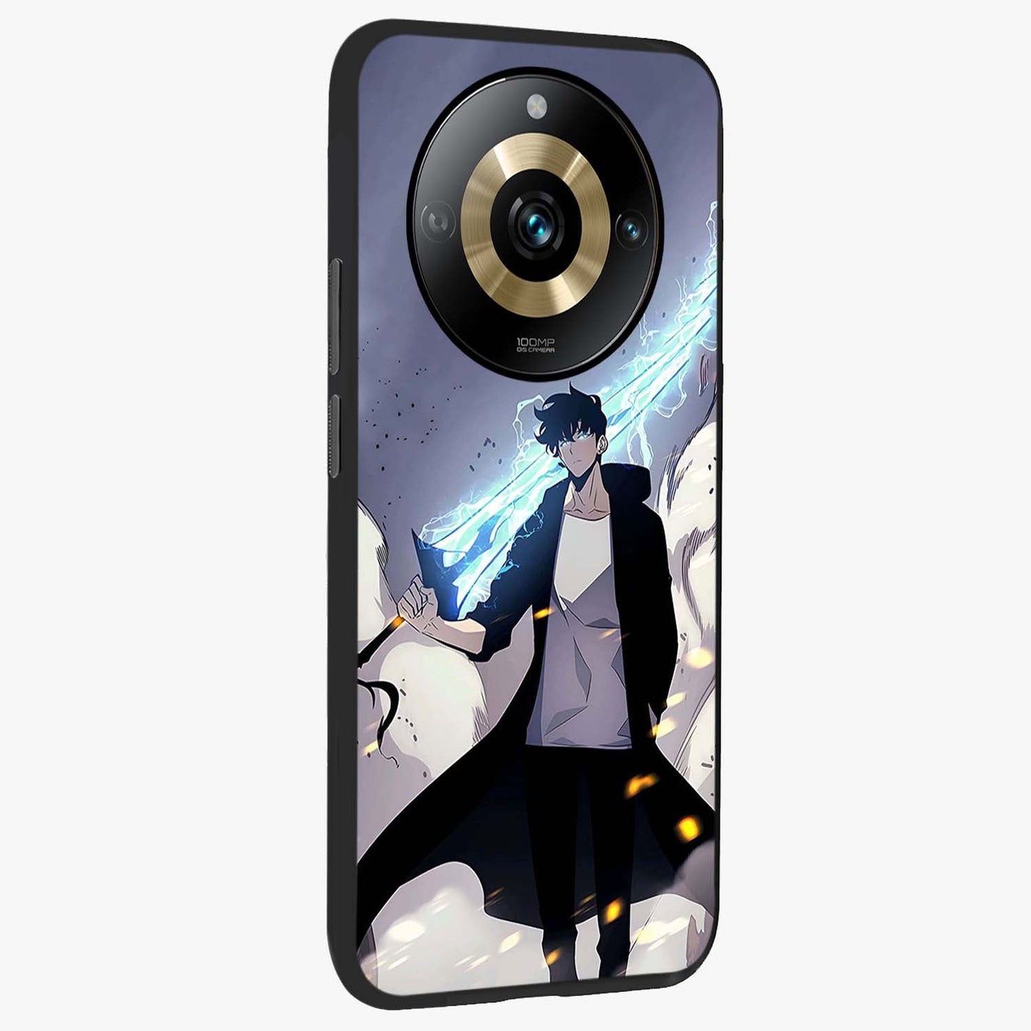 Dark Lightning Anime Warrior Glass Case upright view showcasing dramatic warrior artwork with dark lightning aesthetic.