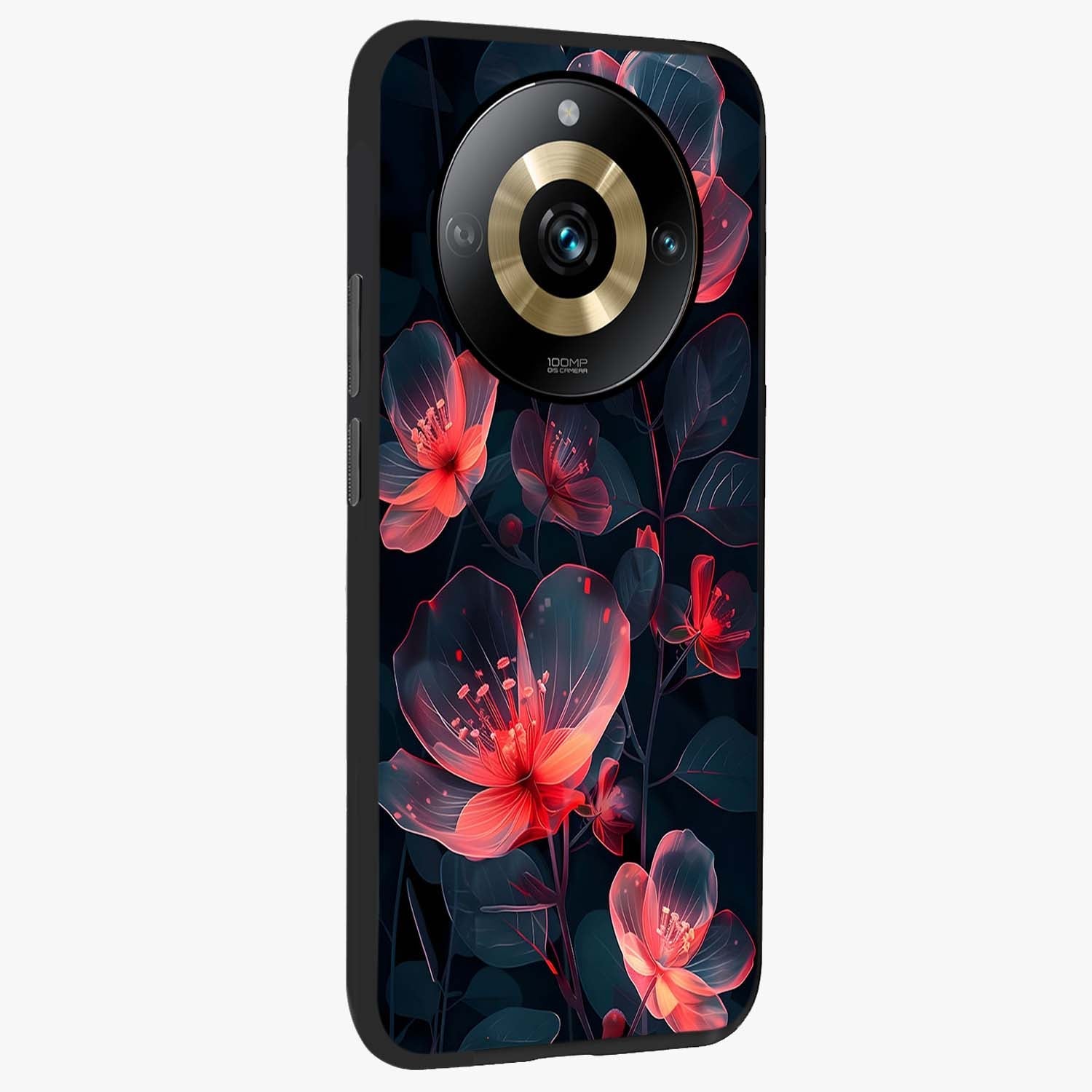 Dark Shade of Flower Glass Case upright view showcasing delicate flower artwork with rich dark floral theme.