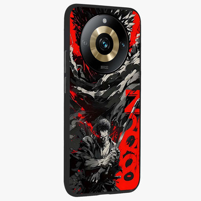 Demon Sword Resolve Glass Case upright view showcasing dramatic warrior artwork with intense battle theme.
