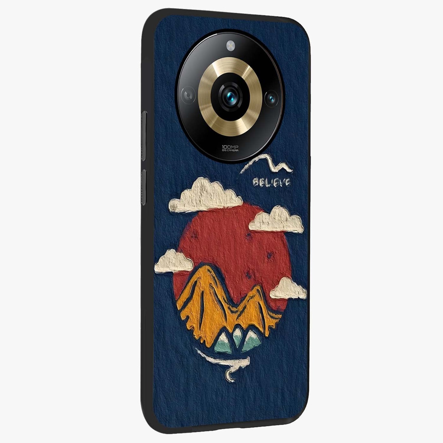 Dream Beyond Mountains Glass Case upright view showcasing beautiful mountain scenery with inspirational nature theme.