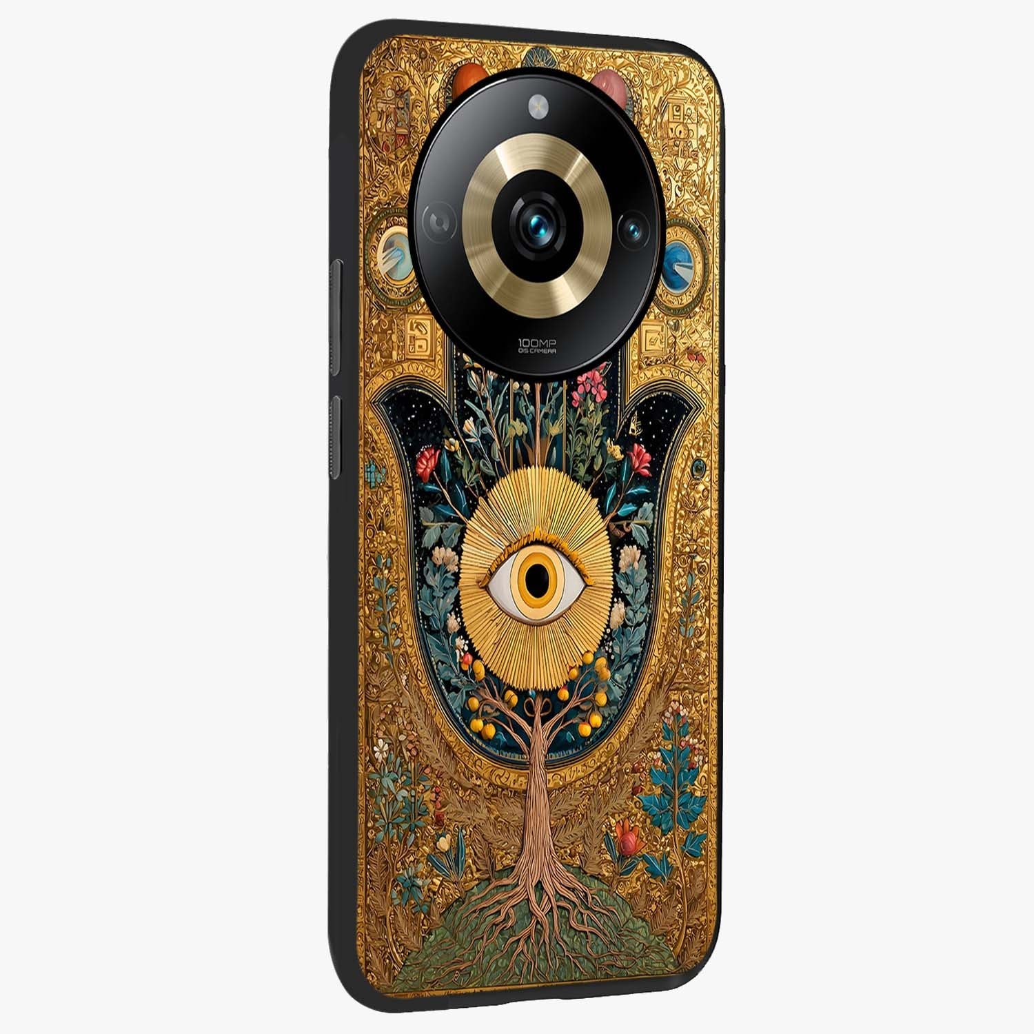 Ethereal Evil Eye Glass Case upright view showcasing celestial evil eye artwork with mystical theme.