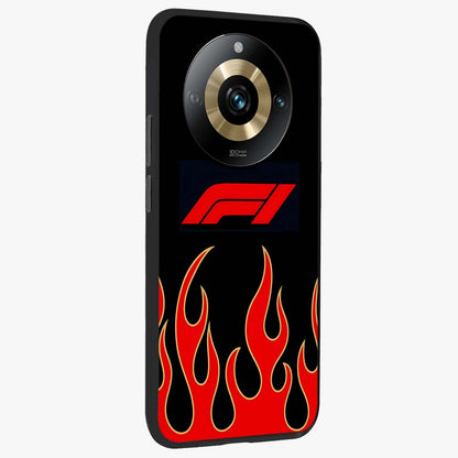 Fire F11 Glass Case upright view showcasing dynamic flame artwork with intense visual theme.